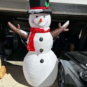 Inflatable Snowman with Red Scarf and Black Hat